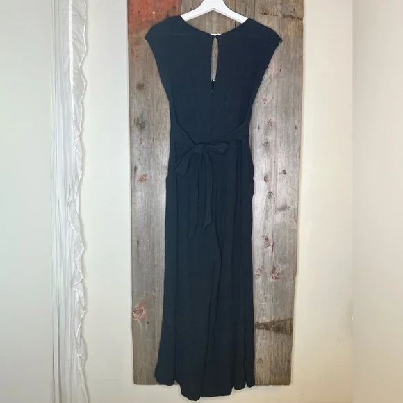 Anthropologie Black Abbey Crepe Wide Leg Jumpsuit Tie Waist Cocktail Size 6 - Picture 7 of 13